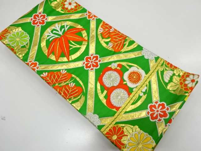 JAPANESE KIMONO / ANTIQUE OBI FOR KIDS / SILK / WOVEN SHOCHIKUBAI